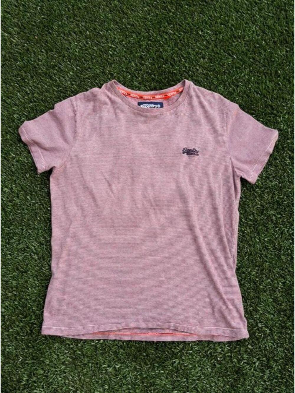 Superdry Men's Orange Label Large and White Striped Short Sleeve T-Shirt